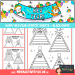 Happy New year Activity sheet black and white