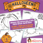 Halloween playdough activity mat showing a pumpkin outline with space to add a face using playdough — EYFS and KS1 fine motor activity.