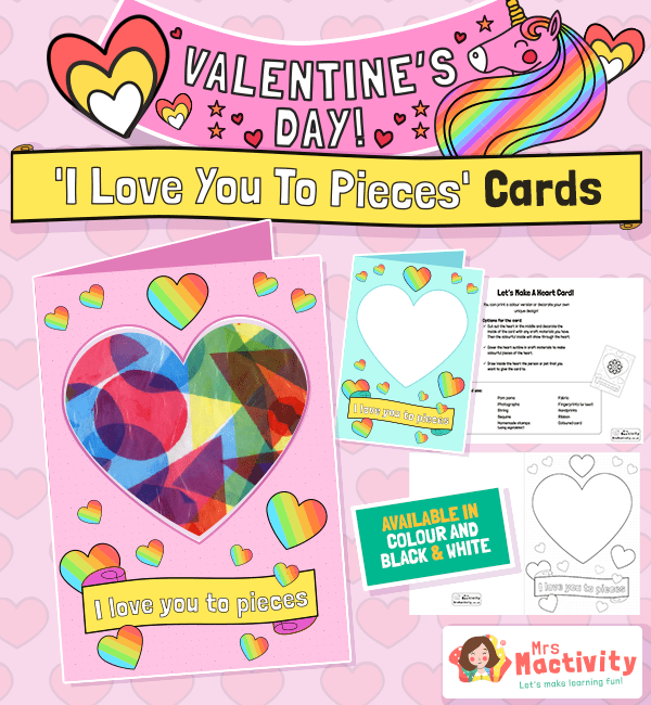 Valentine s Day I Love You To Pieces Card Craft Template For Kids Printable