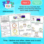 Year 1 | Before and After, Dates and O'clock Revision Mats