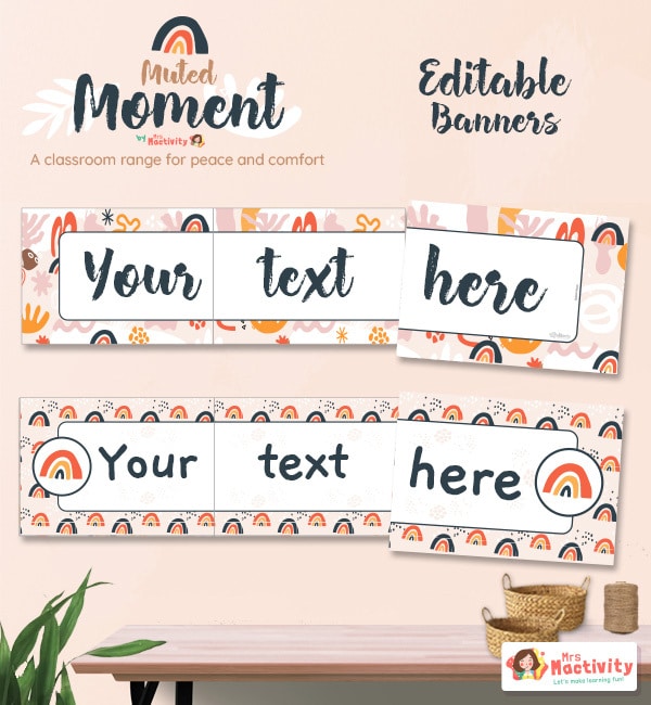 Muted Moment Classroom Editable Banners Muted Classroom Display Resources