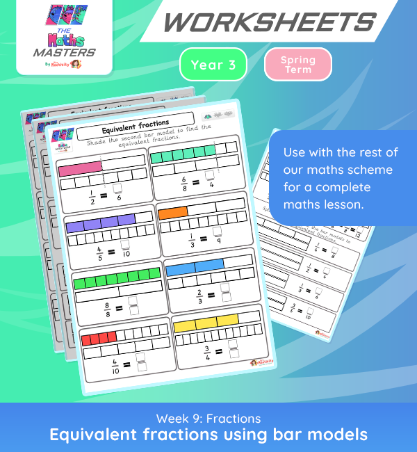 Year 3 Equivalent Fractions Using Bar Models Worksheets Year 3