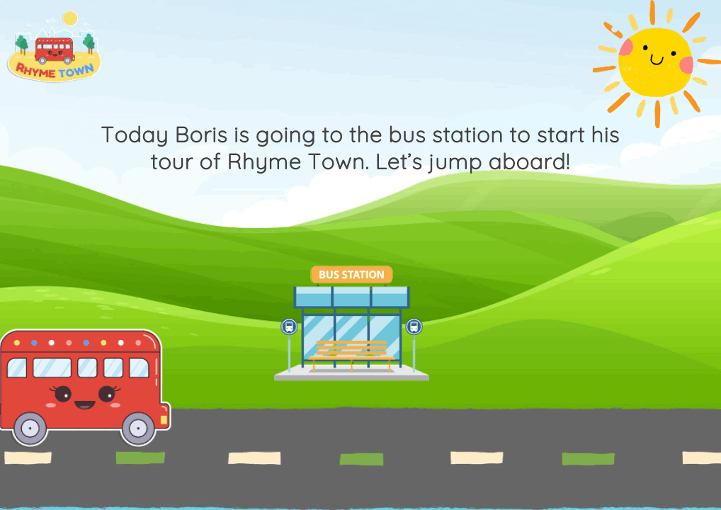 Sample Rhyme Town presentation from the Phase 1 phonics scheme, showing pre-reading and nursery rhyme activities for Nursery and Reception.