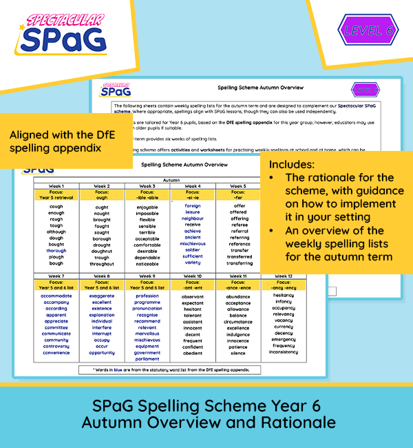 Year 6 spelling strand Autumn overview and rationale
