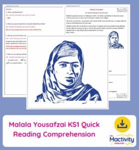 Malala Yousafzai KS1 Quick Reading Comprehension | Mrs Mactivity