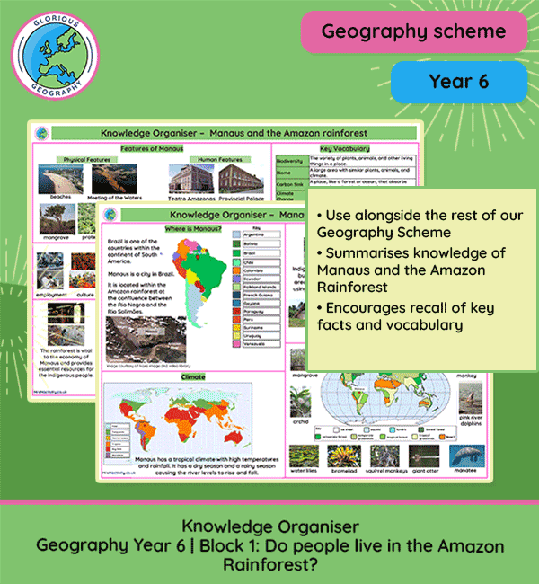 Year 6 Manaus knowledge organiser for the Amazon Rainforest