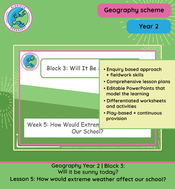 Geography Scheme | Year 2 | Block 3: Will it be Sunny Today? | Lesson 5: How Would Extreme Weather Affect our School?