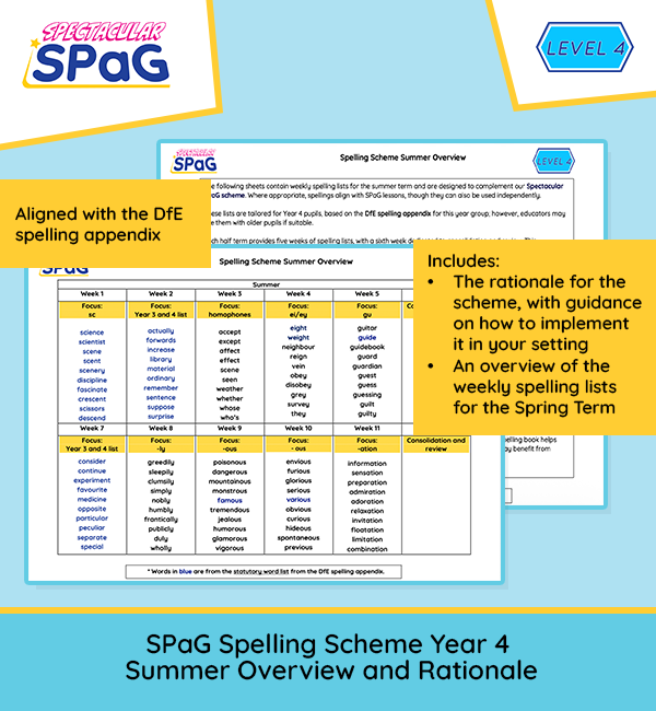 Year 4 summer spelling scheme overview weekly spelling progression SPaG scheme