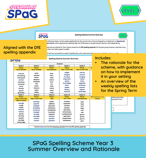 Year 3 summer spelling scheme overview weekly spelling progression SPaG scheme