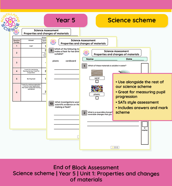 Assess Year 5 pupils’ understanding of materials with this end-of-unit test. Covers key concepts and vocabulary. Download with a free trial.