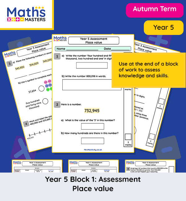 Year 5 place value assessment Autumn Block 1 – White Rose aligned questions covering rounding, number lines and Roman numerals