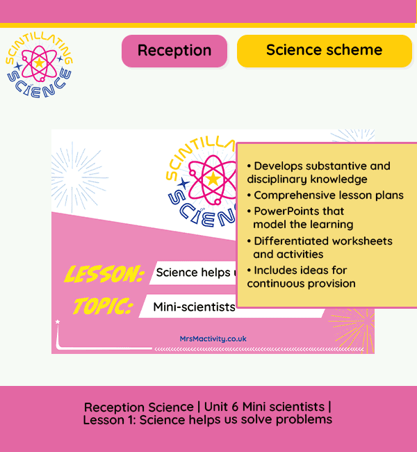Reception science mini scientists lesson 1 Science helps us solve problems worksheet and activities