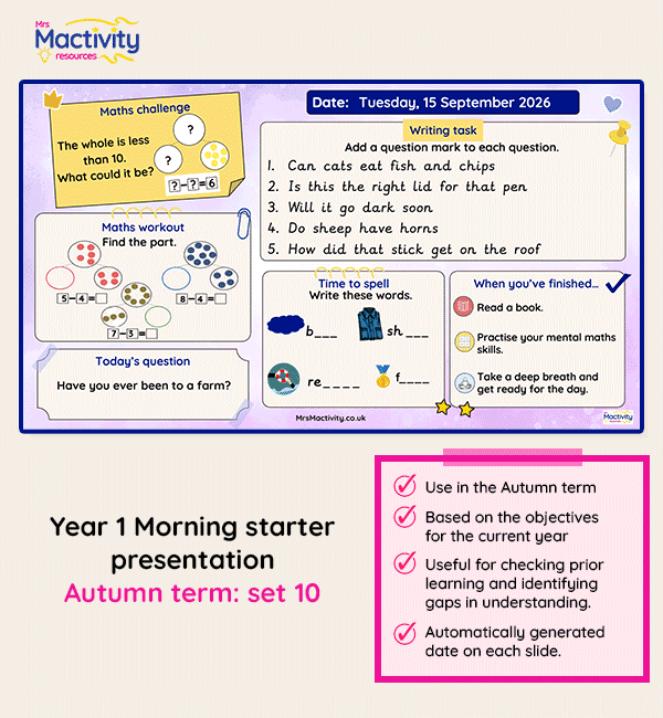 Year 1 morning starter presentation Autumn set 10
