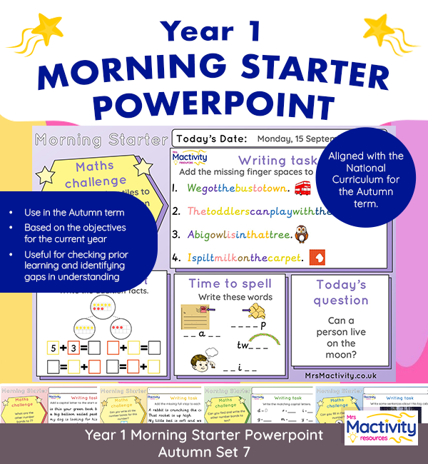 Year 1 morning starter PowerPoint Autumn term – daily retrieval practice and early morning work aligned to the National Curriculum