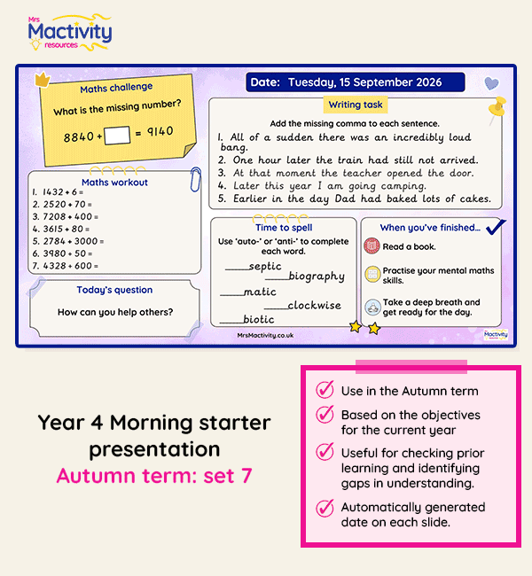 Year 4 morning starter presentation Autumn set 7