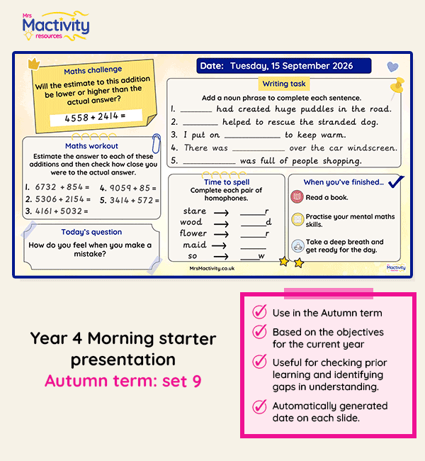 Year 4 morning starter presentation Autumn set 9