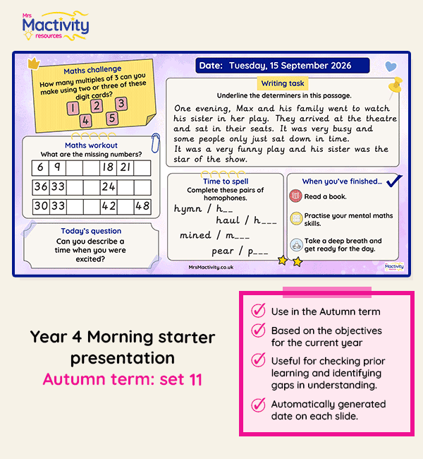 Year 4 morning starter presentation Autumn set 11
