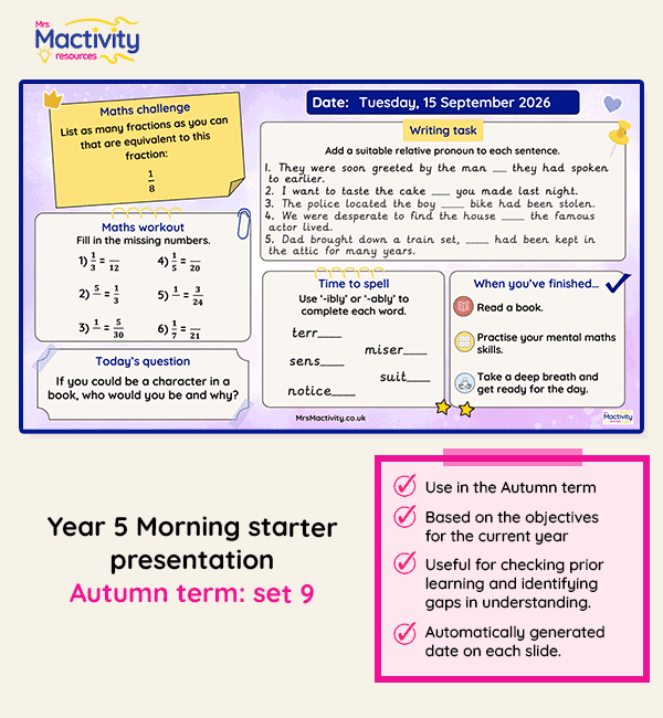 Year 5 morning starter presentation Autumn set 9