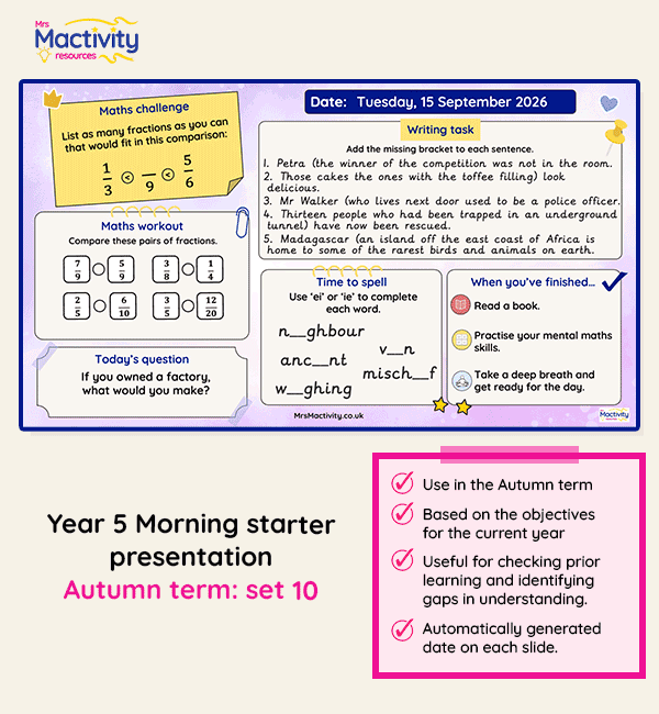Year 5 morning starter presentation Autumn set 10