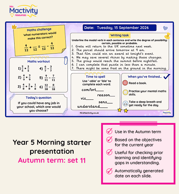 Year 5 morning starter presentation Autumn set 11