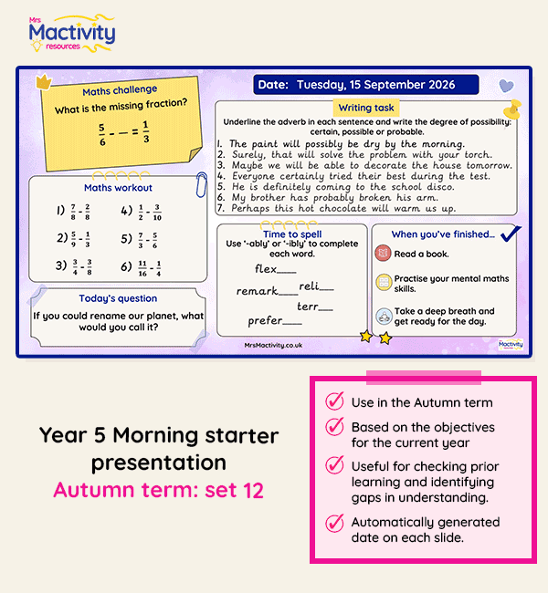Year 5 morning starter presentation Autumn set 12