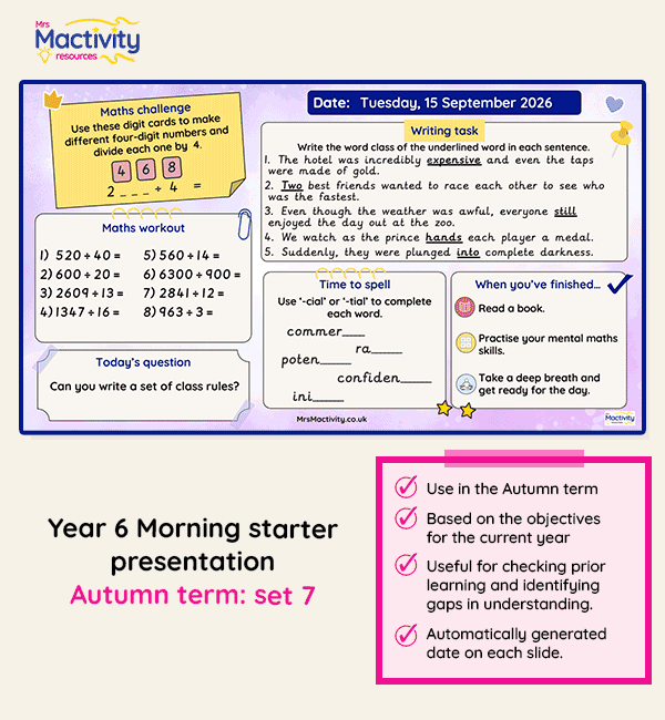 Year 6 morning starter presentation Autumn set 7