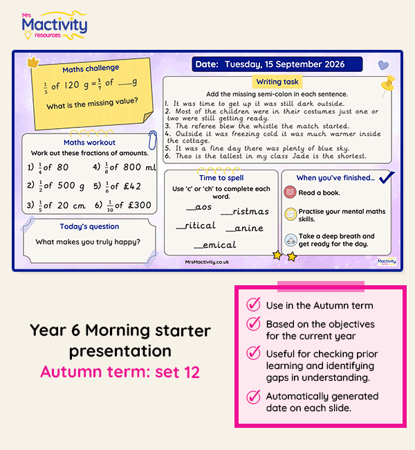 Year 6 morning starter presentation Autumn set 12
