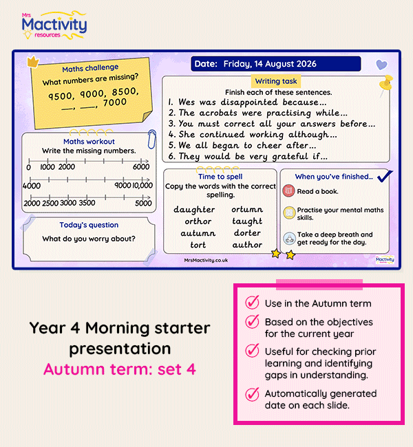 Year 4 morning starter presentation Autumn set 4