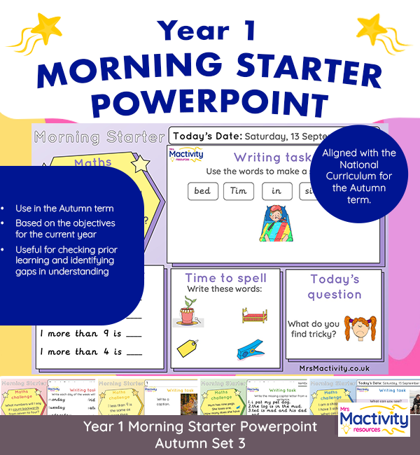 Year 1 morning starter PowerPoint Autumn term – daily retrieval practice and early morning work aligned to the National Curriculum