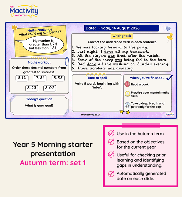 Year 5 morning starter presentation Autumn set 1