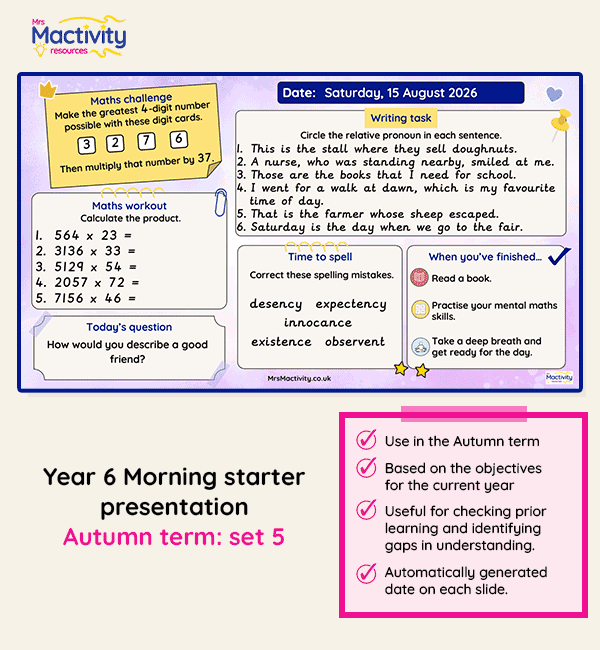 Year 6 morning starter presentation Autumn set 4