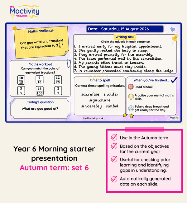 Year 6 morning starter presentation Autumn set 6