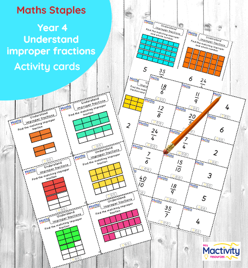 Year 4 understand improper fractions activity cards – improper and mixed fractions tasks