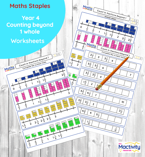 Year 4 counting beyond 1 whole worksheet PDF