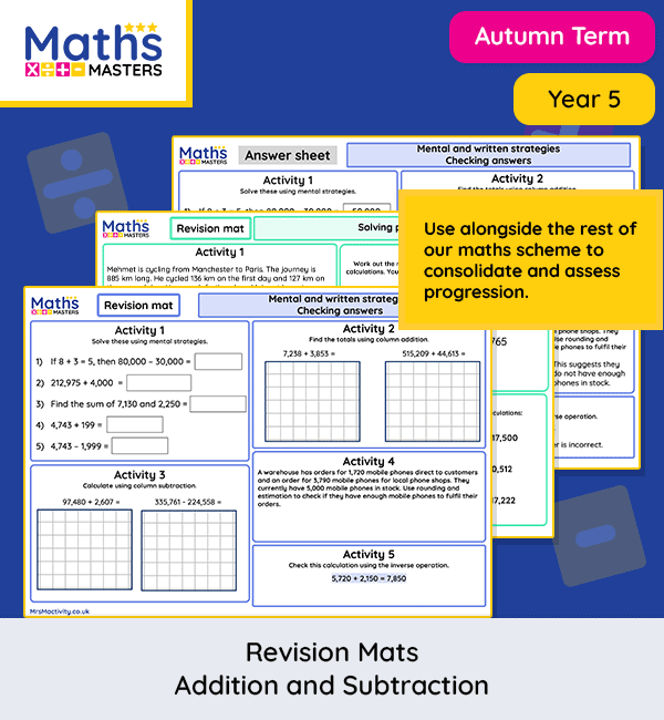Year 5 autumn addition and subtraction revision mat