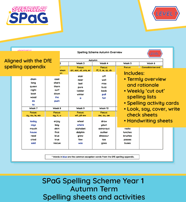 Year 1 Autumn spelling resources