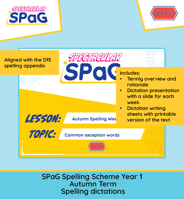 Year 1 spelling strand Autumn dictation tasks