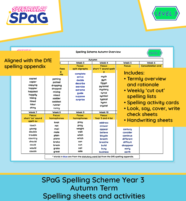Year 3 Autumn spelling resources