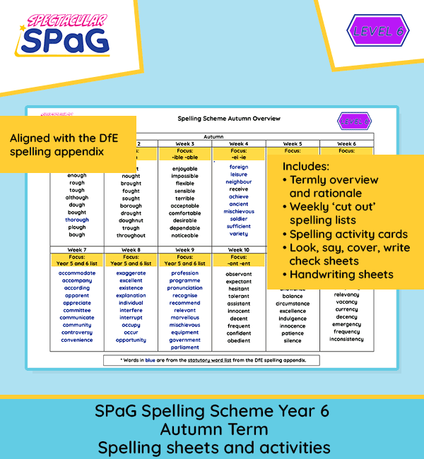 Year 6 spelling strand autumn term resources