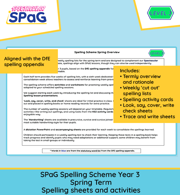 Year 3 spring spelling resources