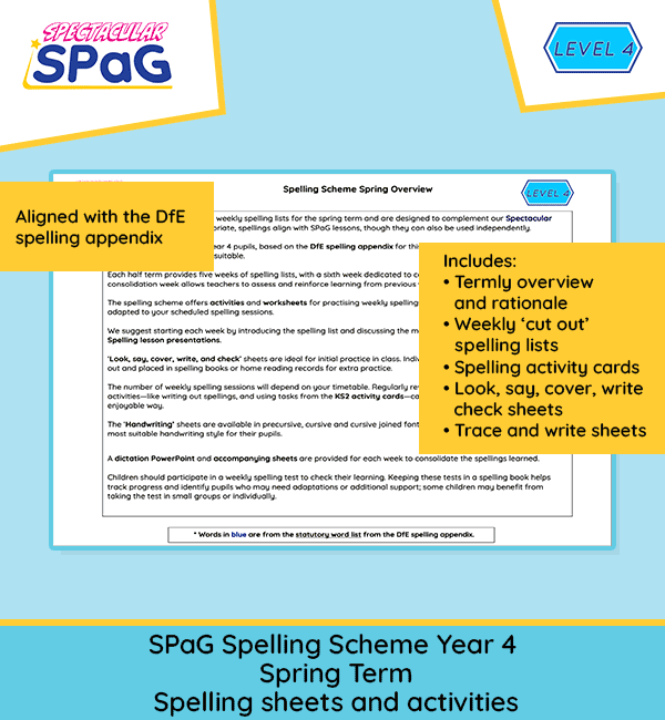 Year 4 spring spelling resources