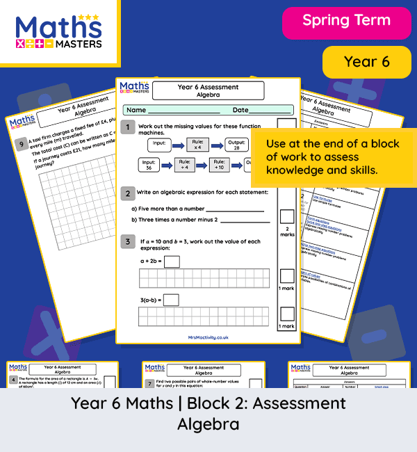 Year 6 algebra assessment pack with answers