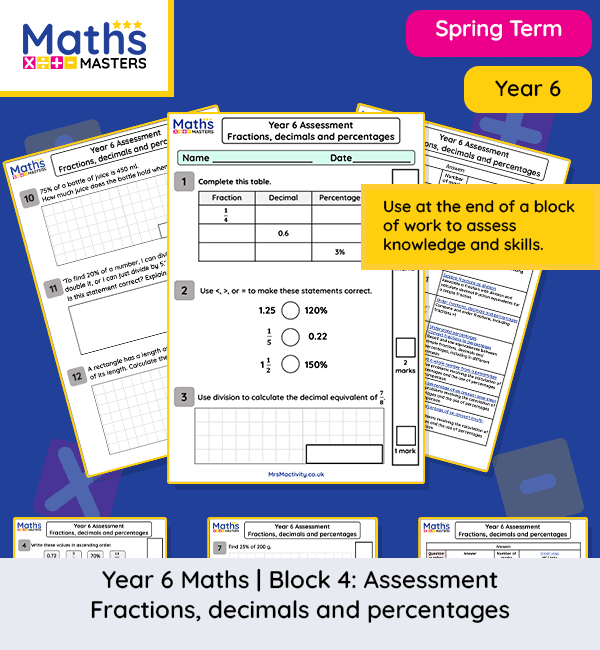 Year 6 fractions, decimals and percentages assessment paper