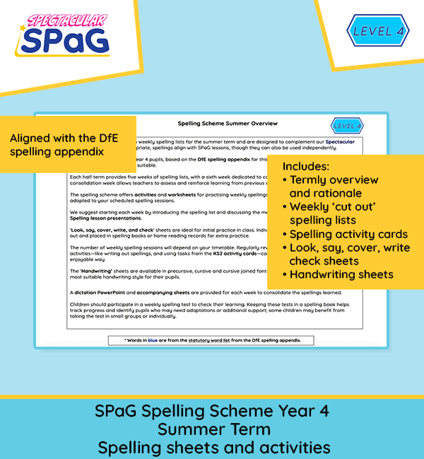 Year 4 summer spelling resources KS2 spelling lists worksheets and activity cards