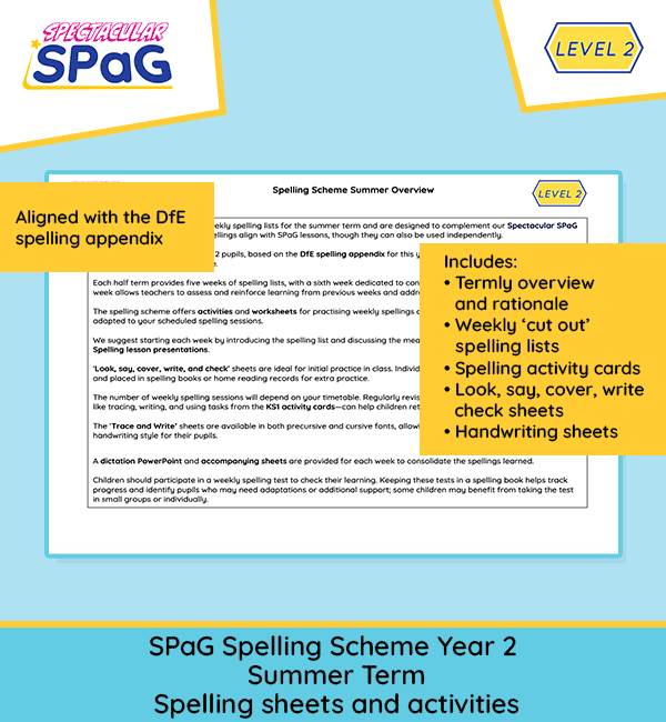 Year 2 summer spelling resources KS1 spelling lists worksheets and activity cards