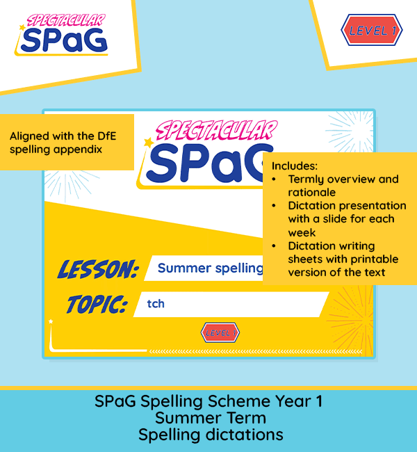 Year 1 summer spelling dictation tasks KS1 simple sentences and weekly passages