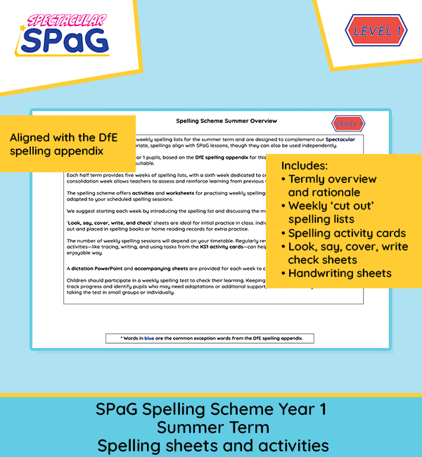 Year 1 summer spelling resources KS1 spelling lists worksheets and activity cards