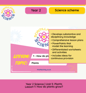Year 2 plant growth lesson pack PowerPoint slides showing how plants grow