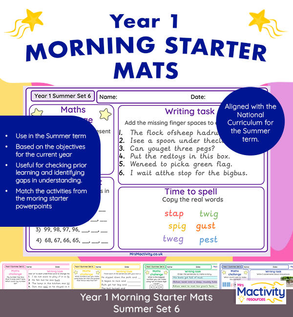 Year 1 Morning Starter Mats: Summer Term Set 6