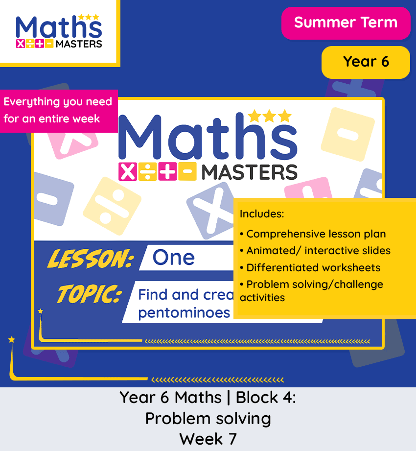 Year 6 after SATs maths investigations with pentominoes, arithmagons and logic problem-solving activities